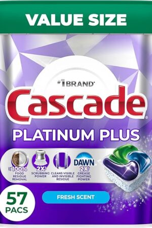 Cascade Platinum Plus Dishwasher Pods, Dishwasher Detergent, Dish Detergent Soap, Fresh, 57 Count
