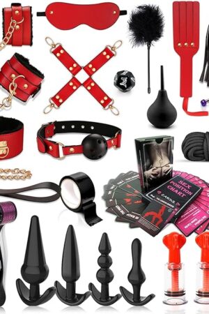 BDSM Adult Toys Bondage Restraints?Couples Sex Toys with Anal Toys and Adjustable Handcuffs Collar Ankle Cuff Blindfold Feather Tickler