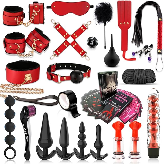BDSM Adult Toys Bondage Restraints?Couples Sex Toys with Anal Toys and Adjustable Handcuffs Collar Ankle Cuff Blindfold Feather Tickler