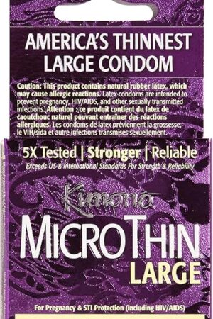 Kimono MicroThin Large Pack of 3 - Premium Lubricated Natural Latex Condoms, Ultra Thin, Larger Tip Condoms, Vegan-Friendly, No Latex Odor - Enhanced Sensitivity