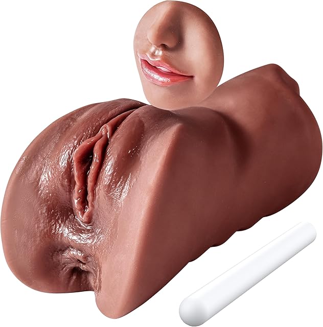 3 in 1 Male Masturbator Realistic Pocket Pussy & Drying Stick, Mansbatee Double-Ended Male Sex Toy Mouth Tongue Textured Vagina & Tight Anus for Men Masturbation (Black)