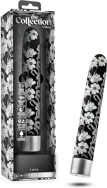 Blush The Collection Eden 675" Slim G-Spot Vibrator, Rechargeable, 10 Powerful Rumbly Vibe Modes, IPX7, Slimline Dildo Massager for Nipple, Clit & Internal Pleasure Adult Sex Toy for Women - (Black)