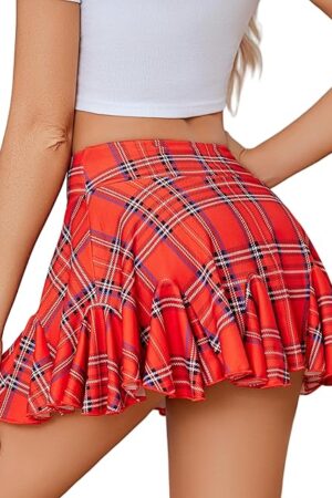 Womens Mini Skirt Sexy Skirt Casual Flowy Mini Skirt Lingerie Skirts Pleated Skirt(Red Plaid,S)