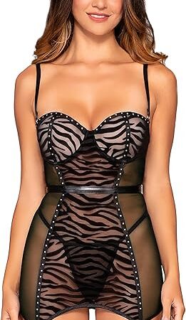 womens Studded Animal Print Garter Slip
