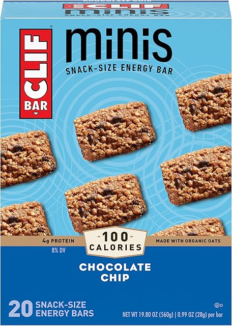 CLIF BAR Minis - Chocolate Chip - Made with Organic Oats - 4g Protein - Non-GMO - Plant Based - Snack-Size Energy Bars - 099 oz (20 Pack)
