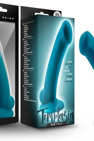 Blush Novelties Temptasia Reina 7 Inch Satin Smooth Platinum Silicone Suction Cup Harness Compatible Strap On Dildo - Easy to Clean Fragrance Free Female Adult Toys - Sex Toy for Women Couples - Teal