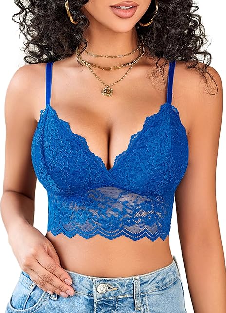 Bralettes for Women V Neck Spaghetti Strap Bra Lace Tops Sexy Cami Crop Top Going Out Lingerie Outfits