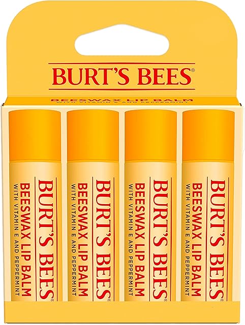 Burt's Bees Lip Balm - Original Beeswax, Lip Moisturizer With Responsibly Sourced Beeswax, Tint-Free, Natural Origin Conditioning Treatment, 4 Tubes, 015 oz