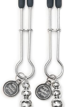 Fifty Shades of Grey The Pinch Nipple Clamps - Adjustable Weight Metal Nipple Clamps for Sex Pleasure - Silicone Coated Clip - Includes Satin Bag - Silver