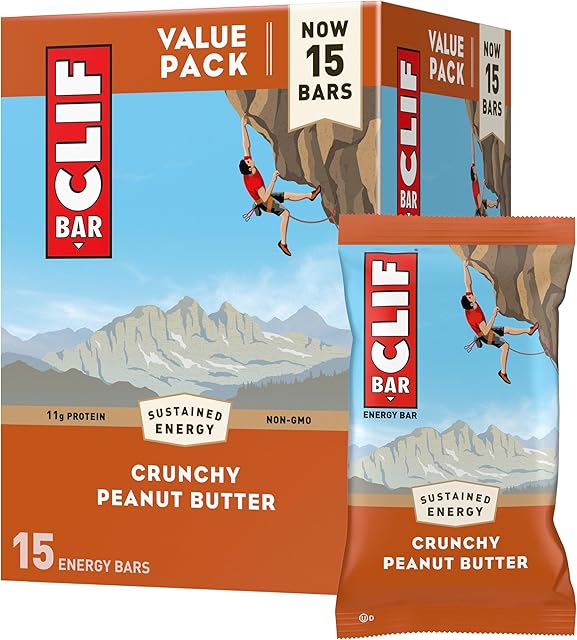CLIF BAR - Protein Bars - Crunchy Peanut Butter - Made with Organic Oats - Energy Bars - Non-GMO (15 Pack)