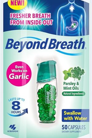 Breath Freshening Capsules, Fresher Breath From Inside-Out, Even Works On Bad Breath From Garlic, Lasts Up To 8 Hours, 50 Capsules