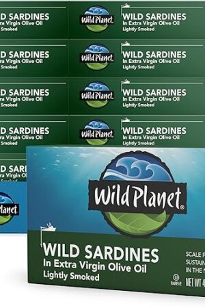 Wild Planet Wild Sardines in Extra Virgin Olive Oil, Lightly Smoked, Tinned Fish, Sustainably Wild-Caught, Non-GMO, Kosher, Gluten Free, 44 Ounce (Pack of 12)