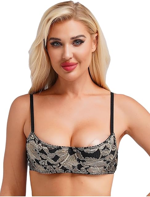 Women Sexy Floral Lace 1/4 Cups Push Up Underwired Shelf Bra Lingerie Exposed Breast Bra Top