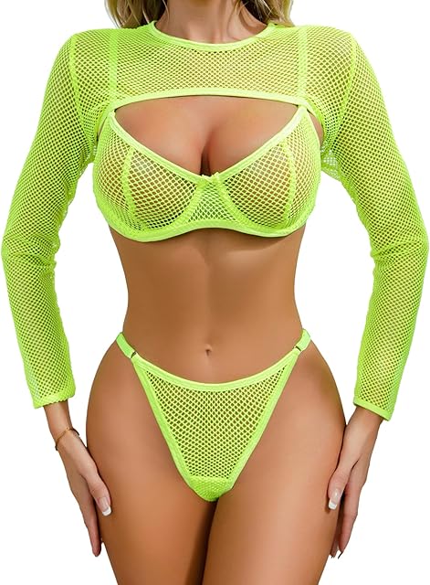 Women's Rave Outfits Fishnet Sheer Mesh Lingerie Set