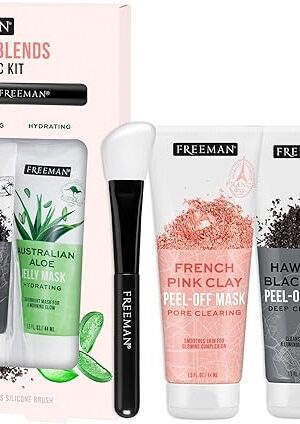 Freeman Exotic Blends Facial Mask 4 Piece Set, Peel-Off & Jelly Masks, Cleansing, Pore-Clearing & Hydrating Facial Masks, For All Skin Types, Includes Silicone Mask Brush, Vegan & Cruelty-Free