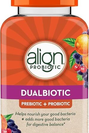 Align DualBiotic, Prebiotic + Probiotic for Women and Men, Help Nourish and Add Good Bacteria for Digestive Support, Natural Fruit Flavors, 90 Gummies