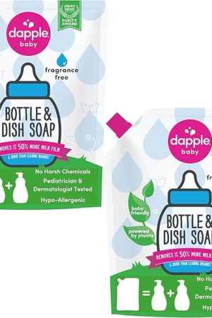 Dapple Baby Bottle Soap, Hypoallergenic Dish Soap for Baby Bottles, Powered by Plants, Fragrance Free, 34 Fl Oz (Pack of 2)