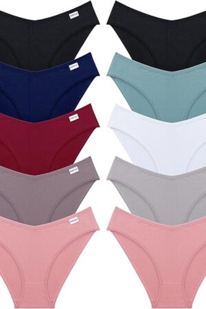 Womens Underwear Cotton Bikini Rib Cheeky Panties Sexy V-shaped Waistband Hipster