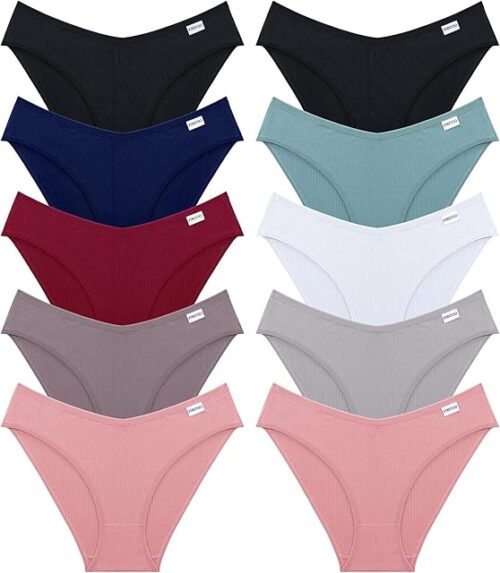 Womens Underwear Cotton Bikini Rib Cheeky Panties Sexy V-shaped Waistband Hipster