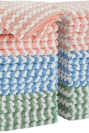 JOYMOOP 18 Pack Microfiber Cleaning Cloth, Kitchen Towels for Dish Drying Washing, Absorbent Streak Free Lint Free Rags for Cleaning, Reusable and Washable Towels - 10" x 10"