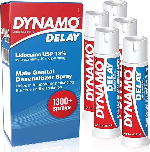 Dynamo Delay Spray for Men 13% Lidocaine Numbing Spray to Help You Last Longer in Bed 5 Pack Climax Control Bulk Value