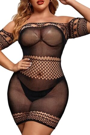 Fishnet Sexy Lingerie for-Women - Sparkle Rhinestone Mesh Naughty Outfits One Size Spice up Bodycon Dress for Date Night