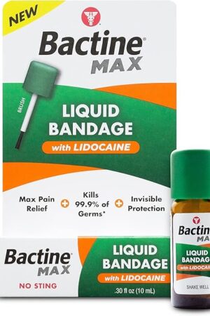 Bactine MAX Liquid Bandage with Lidocaine - Wound Cleaning Liquid Bandage for Skin - Kills 99% of Germs, Covers, Protects - Skin Glue for Wounds - 30 fl Ounce