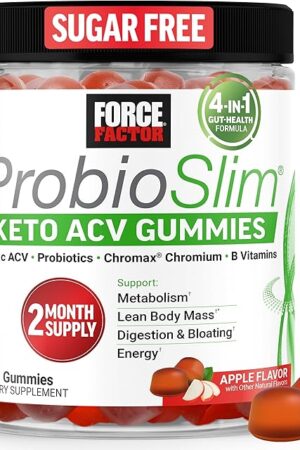 Force Factor ProbioSlim Keto ACV Gummies, Organic Apple Cider Vinegar Gummies with LactoSpore Probiotics & Prebiotics to Support Digestion, Metabolism, & Immune Health, 1 Net Carb, Apple Flavor, 120ct