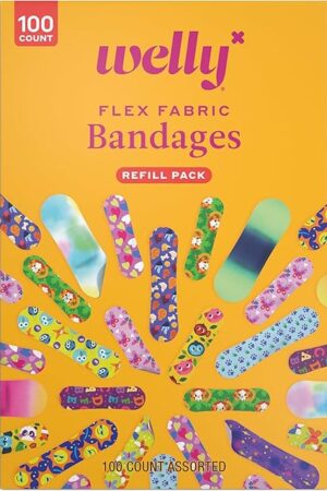 Welly Bravery Badge Value Pack | Adhesive Flexible Fabric Bandages | Assorted Shapes and Patterns for Minor Cuts, Scrapes, and Wounds - 100 Count