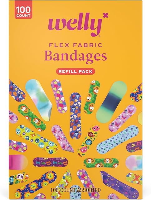 Welly Bravery Badge Value Pack | Adhesive Flexible Fabric Bandages | Assorted Shapes and Patterns for Minor Cuts, Scrapes, and Wounds - 100 Count