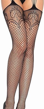 Women's Deco Fishnet Stockings with Attached Garter Belt