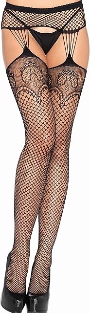Women's Deco Fishnet Stockings with Attached Garter Belt