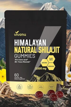 Himalayan Shilajit Gummies with Ashwagandha & Gokshura | 85+ Trace Minerals & Fulvic Acid | Organic, Non-GMO Micronutrient Supplement for Men & Women | 100% Pure & Natural
