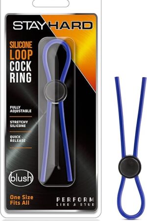Blush Novelties Stay Hard Liquid Silicone Loop Lasso C Ring - Strong Stretchy Cock Ring for Men - Enhance Stamina & Erection - Quick Release - Adjustable Penis Ring - Blue