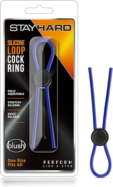 Blush Novelties Stay Hard Liquid Silicone Loop Lasso C Ring - Strong Stretchy Cock Ring for Men - Enhance Stamina & Erection - Quick Release - Adjustable Penis Ring - Blue