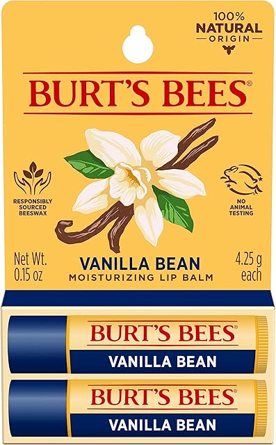 Burt's Bees Lip Balm - Vanilla Bean, Lip Moisturizer With Responsibly Sourced Beeswax, Tint-Free, Natural Origin Conditioning Treatment, 2 Tubes, 015 oz