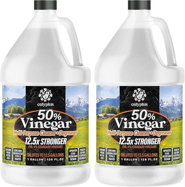 Calyptus 50% Pure Concentrated Vinegar | Maximum-Performance (125X) Power | Technical Grade | Dilutes Easily to 5% Acidity (15 Cups per Gallon) | Home and Outdoor Cleaning Concentrate | 2 Gallon