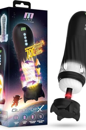 Blush Adult Sex Toys for Men - M for Men Quantum-X Automatic Male Masturbator - 12.75" - 7 Thrusting, Vibrating & Twisting Modes Sex Machine - Hands-Free Stroker with Internal Warming Function - Black