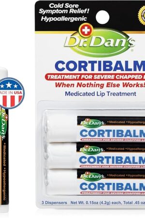 Dr Dan's Cortibalm -3 Pack -for Dry Cracked Lips - Healing Lip Balm for Severely Chapped Lips- Designed for Men, Women and Children