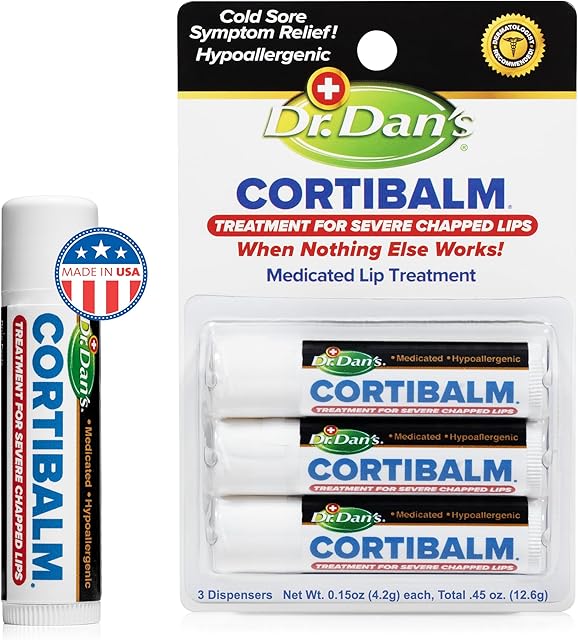 Dr Dan's Cortibalm -3 Pack -for Dry Cracked Lips - Healing Lip Balm for Severely Chapped Lips- Designed for Men, Women and Children