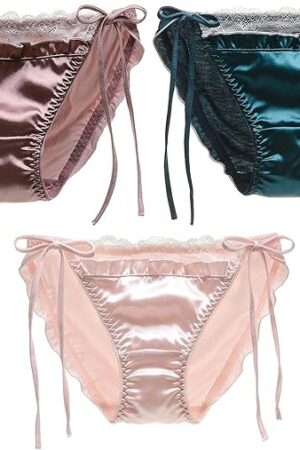 3 Pack Satin Fabric Women Underwear Panties Shorts String Panties Lace Thongs Sexy Bikini Japanese Girl