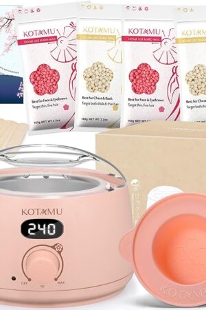 KOTAMU Wax Kit Pink Digital Hair Removal Waxing Kit for Women & Men Hot Wax Warmer Pot for Face, Eyebrow, Body, Brazilian, Bikini, Sensitive Skin Waxing Machine with 25 Accessories for Home Salon