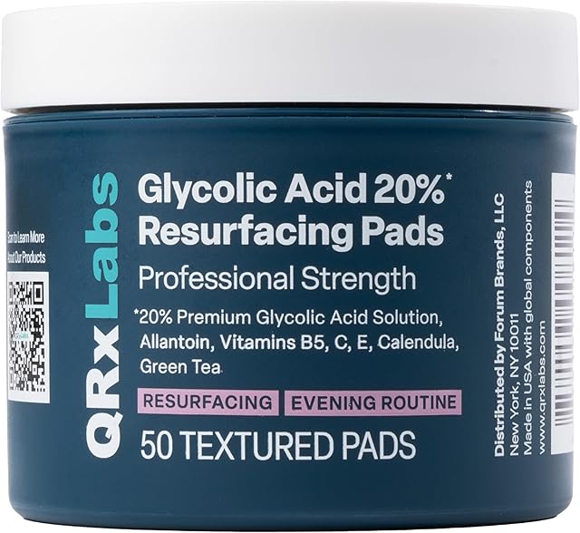 Glycolic Acid 20% Resurfacing Pads for Face & Body with Vitamins B5, C & E, Green Tea, Calendula, Allantoin - Exfoliates Surface Skin and Reduces Appearance of Fine Lines and Wrinkles - Peel Pads