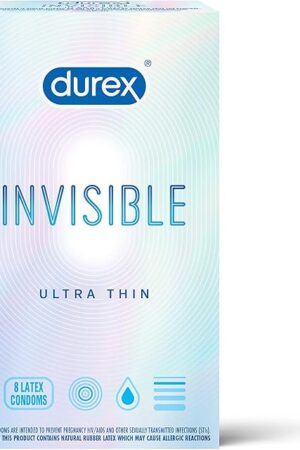 Condoms, Ultra Thin Lubricated Natural Latex, Durex Invisible Condoms, 8 Count - Ultra Sensitive, Lubricated, Transparent