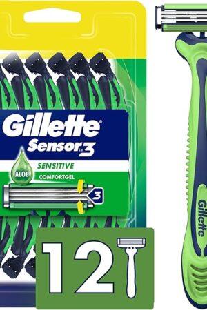 Gillette Sensor3 Sensitive Men's Disposable Razor, 12 Razors