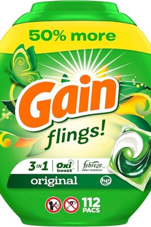 Gain flings Laundry Detergent Soap Pacs HE Compatible 112 ct Long Lasting Scent Original Scent