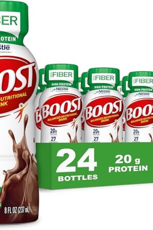 BOOST High Protein with Fiber Ready to Drink Complete Nutritional Drink, Rich Chocolate, 8 fl oz Bottle, 24 Pack