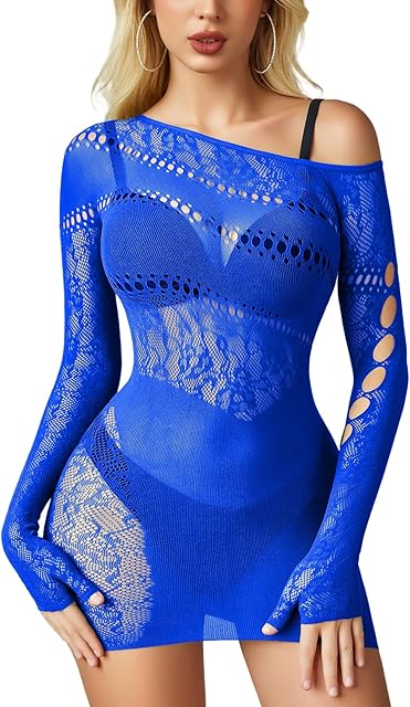 Fishnet Lingerie for Women Long Sleeve Babydoll Dress Rave Outfits Sexy Clubwear Bikini Cover Up