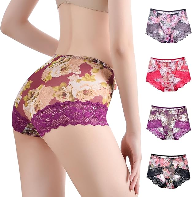 Women's Sexy Lace Underwear Pack Ladies Seamless Panties Pretty Underpants Soft Comfortable No Show Briefs