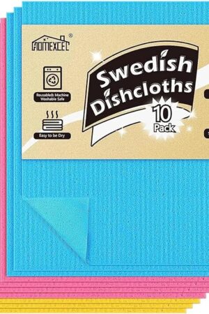 HOMEXCEL Swedish Dishcloths for Kitchen 10 Pack, Sponge Dish Cloth for Counters & Washing Dishes, Reusable and Absorbent Paper Towels, 3 Colors Assorted